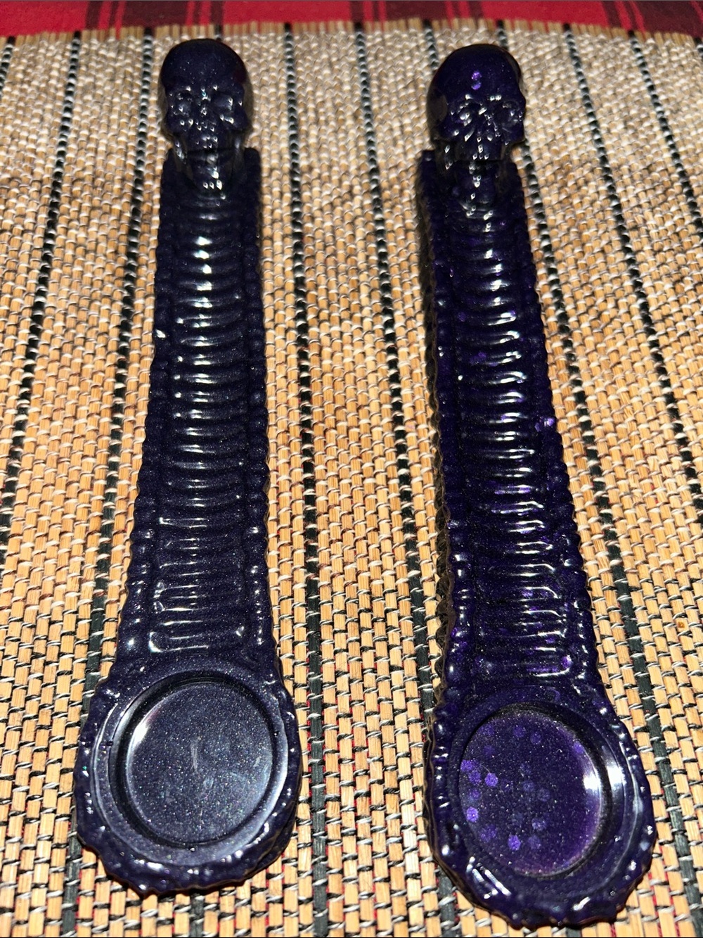 Handmade Dark Purple and Black Skull Incense Stick and Tea Light Candle Holder